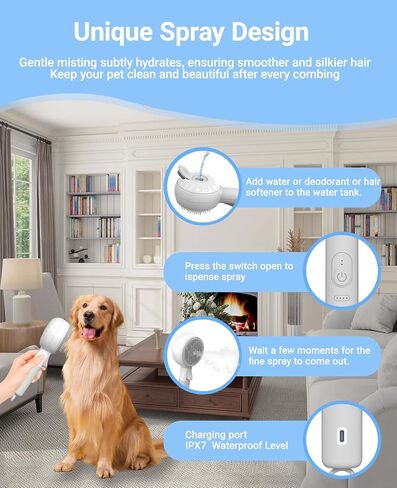 Cat Steam Brush, Cat and Dog Steam Brush, for Shedding with Release Button, 2 Speed Adjustable Spray USB Rechargeable Pet Grooming Supplies, for Dogs and Cats Pet Hair in Saudi Arabia