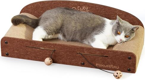 FUKUMARU 26 Inch Cat Scratcher Cardboard Lounge Bed, Durable Cat Scratcher Extra Large Lounger, 2 Reversible Cat Scratching Pads Refill for Indoor Cats, Cat Scratch Bed Cardboard Toy, Caramel Color in Saudi Arabia