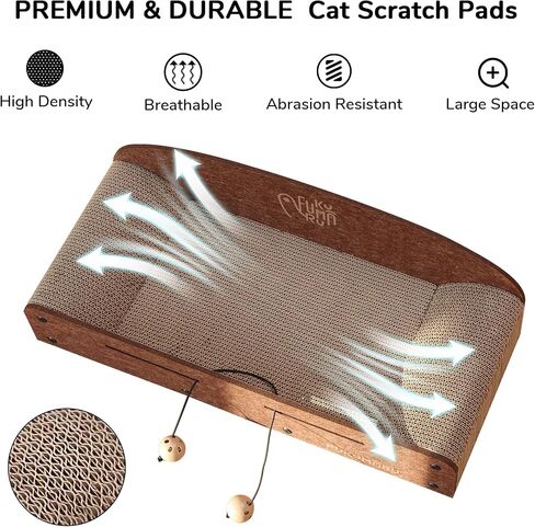 FUKUMARU 26 Inch Cat Scratcher Cardboard Lounge Bed, Durable Cat Scratcher Extra Large Lounger, 2 Reversible Cat Scratching Pads Refill for Indoor Cats, Cat Scratch Bed Cardboard Toy, Caramel Color in Saudi Arabia