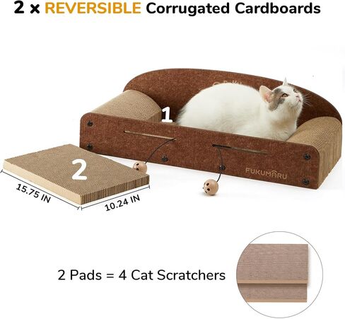 FUKUMARU 26 Inch Cat Scratcher Cardboard Lounge Bed, Durable Cat Scratcher Extra Large Lounger, 2 Reversible Cat Scratching Pads Refill for Indoor Cats, Cat Scratch Bed Cardboard Toy, Caramel Color in Saudi Arabia