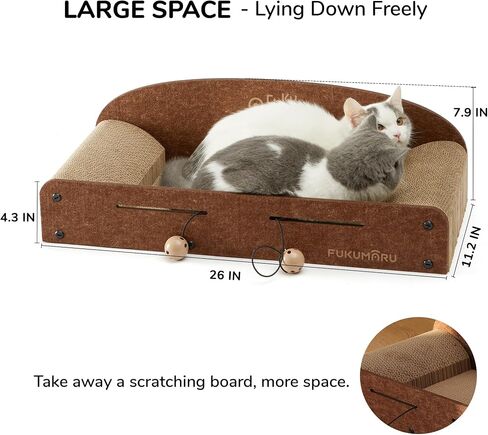 FUKUMARU 26 Inch Cat Scratcher Cardboard Lounge Bed, Durable Cat Scratcher Extra Large Lounger, 2 Reversible Cat Scratching Pads Refill for Indoor Cats, Cat Scratch Bed Cardboard Toy, Caramel Color in Saudi Arabia