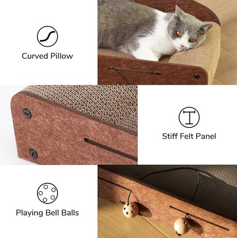 FUKUMARU 26 Inch Cat Scratcher Cardboard Lounge Bed, Durable Cat Scratcher Extra Large Lounger, 2 Reversible Cat Scratching Pads Refill for Indoor Cats, Cat Scratch Bed Cardboard Toy, Caramel Color in Saudi Arabia