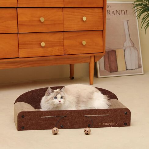 FUKUMARU 26 Inch Cat Scratcher Cardboard Lounge Bed, Durable Cat Scratcher Extra Large Lounger, 2 Reversible Cat Scratching Pads Refill for Indoor Cats, Cat Scratch Bed Cardboard Toy, Caramel Color in Saudi Arabia