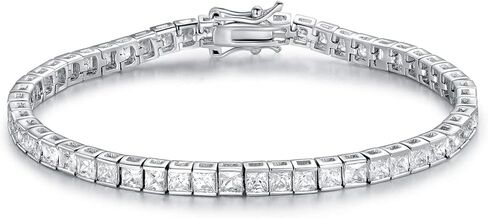 Gemsme White Gold Plated Square Bracelet for Women Classic Hypoallergenic 3.0mm Cubic Zirconia Tennis Bracelets 6.0/6.5/7.0/7.25/7.5/8.0 Inch in Kuwait