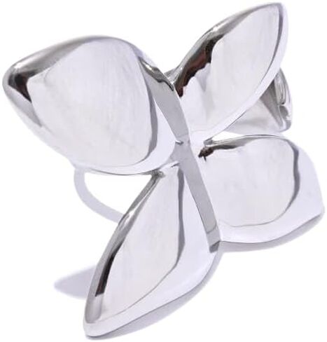Exquisite Stainless Steel Butterfly Ring - Waterproof 18K PVD Plated Metal Fashion Finger Jewelry (Steel) in Saudi Arabia