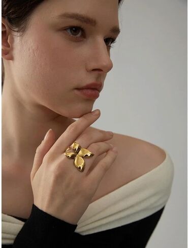 Exquisite Stainless Steel Butterfly Ring - Waterproof 18K PVD Plated Metal Fashion Finger Jewelry (Steel) in Saudi Arabia