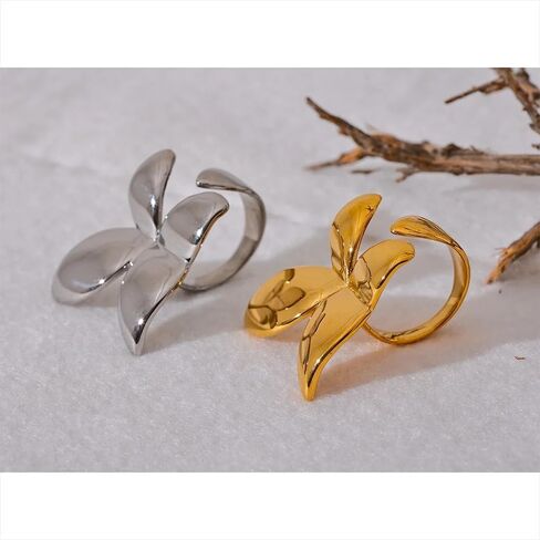 Exquisite Stainless Steel Butterfly Ring - Waterproof 18K PVD Plated Metal Fashion Finger Jewelry (Steel) in Saudi Arabia