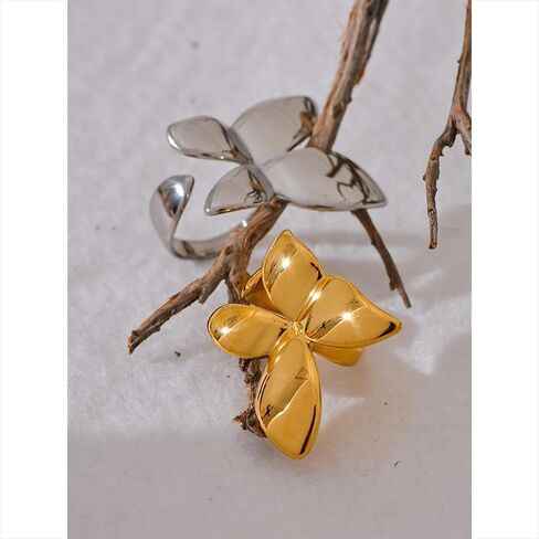 Exquisite Stainless Steel Butterfly Ring - Waterproof 18K PVD Plated Metal Fashion Finger Jewelry (Steel) in Saudi Arabia