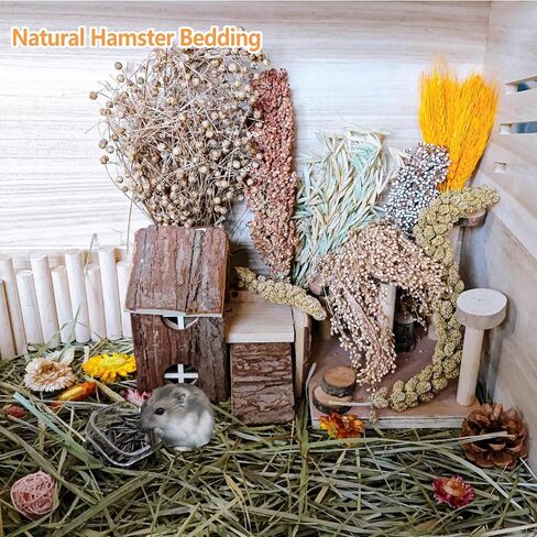 Natural Hamster Flower & Herb Habitat Deocr, Hamster Sprays Herbs Bedding Mate, Hamsters Cage Enrichment Decoration Accessories for Gerbil Dwarf Syrian Hamsters Guinea Pig Mice or Small Animals in Saudi Arabia
