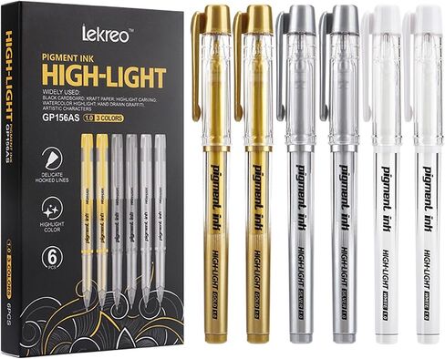 Gold Silver White Ink Gel Pens, 1mm Medium Fine Point, Opaque archival Ink Pen for Dark Paper Drawing,Sketching, Illustration, Card Making, Bullet Journaling (Assorted Color - 6 Packs) in Saudi Arabia