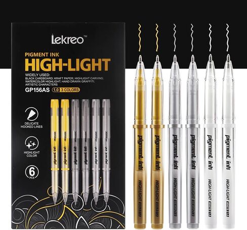 Gold Silver White Ink Gel Pens, 1mm Medium Fine Point, Opaque archival Ink Pen for Dark Paper Drawing,Sketching, Illustration, Card Making, Bullet Journaling (Assorted Color - 6 Packs) in Saudi Arabia