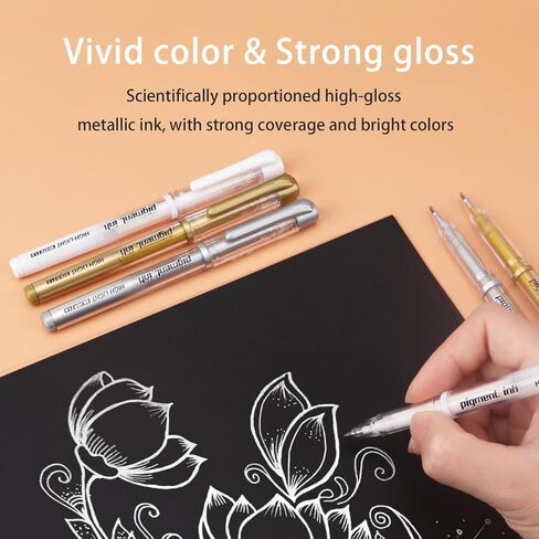 Gold Silver White Ink Gel Pens, 1mm Medium Fine Point, Opaque archival Ink Pen for Dark Paper Drawing,Sketching, Illustration, Card Making, Bullet Journaling (Assorted Color - 6 Packs) in Saudi Arabia