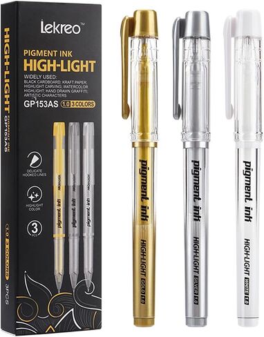 Gold Silver White Ink Gel Pens, 1mm Medium Fine Point, Opaque archival Ink Pen for Dark Paper Drawing,Sketching, Illustration, Card Making, Bullet Journaling (Assorted Color - 6 Packs) in Saudi Arabia