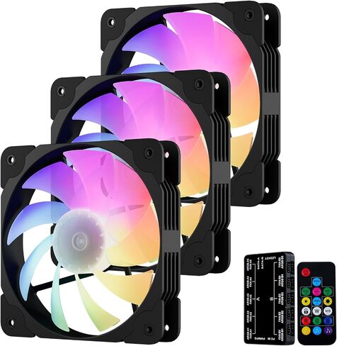 Vetroo SA-140 3-Pack 140mm Addressable RGB & PWM Motherboard Sync Computer PC Cooling Fans with Controller Low Noise High Performance 4-Pin 1200 RPM Hydraulic Bearing - White in Kuwait