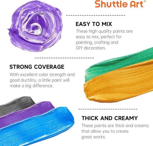 Shuttle Art 8 Colors Metallic Acrylic Paint, 250ml/8.45oz Bottles Acrylic Paint Set, Rich Metallic Shade, Bulk Painting Supplies for Artists, Beginners and Kids Painting on Rocks Crafts Canvas Wood in Saudi Arabia