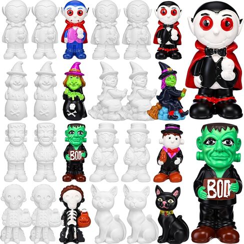 Zubebe 24pcs هالوين شخصيات سيراميك لطلاء الحرف الكثافة 8 أنماط جاهزة للسيراميك السيراميك الساحرة مصاص دماء نبيل in Saudi Arabia