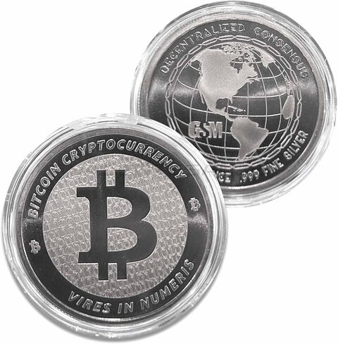 1 oz Bitcoin worldview map fine art silver piece paperweight in Saudi Arabia