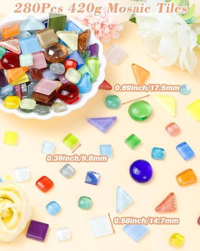 Fiveizero 420g Mosaic Philes for Harps - 280pcs مجموعات الفسيفساء الزجاجية ، الأشكال المختلطة قطع زجاجية للفن ، بلاط الفسيفساء الصغير غير المنتظم لمشاريع DIY ، الديكور المنزلي (MIX) in Kuwait