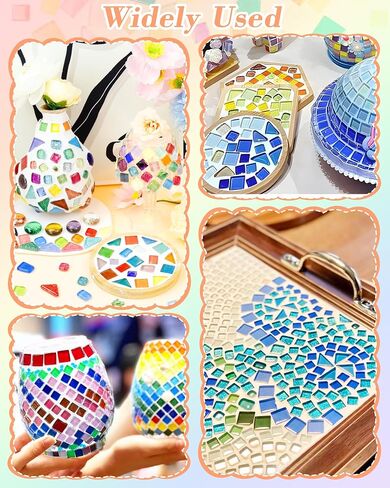 Fiveizero 420g Mosaic Philes for Harps - 280pcs مجموعات الفسيفساء الزجاجية ، الأشكال المختلطة قطع زجاجية للفن ، بلاط الفسيفساء الصغير غير المنتظم لمشاريع DIY ، الديكور المنزلي (MIX) in Kuwait