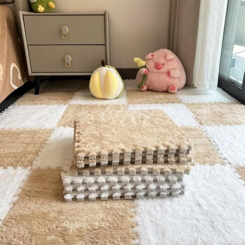 البلاط السجاد المتشابك 12pcs ، 12 "× 12" ، بلاط سجادة فوم متداخلة مع الحدود ، بلاط أرضي ، يرتدي حصيرة ، بلاط مربعات مبطنة سميكة لديكور غرفة اللعب (زرقاء فاتح+رمادي) in Kuwait