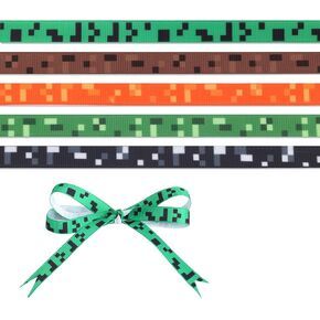 5 Pcs Pixel Ribbons, Five Styles Pixel Print Video Game Theme Ribbon Birthday Party Decoration Supplies for Gift Wrapping DIY Party Decorations Scrapbooking & Hair Accessories in Kuwait