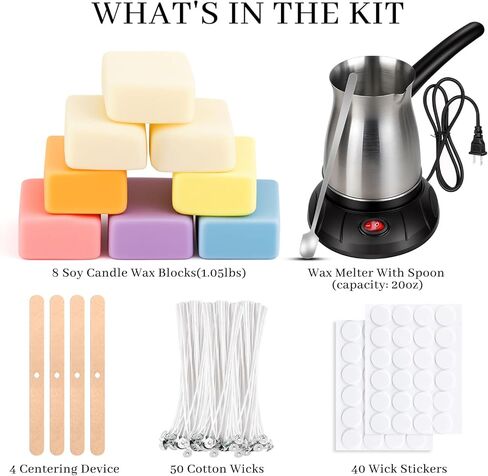 KEARLGMBH Wax Melter for Candle Making, Soy Candle Making Kit with Wax Melting Pot, DIY Candles Making Supplies Including 1lbs Soy Wax, Candle Wax Melter, Stirring Spoon, Wicks, and Centering Device in Kuwait