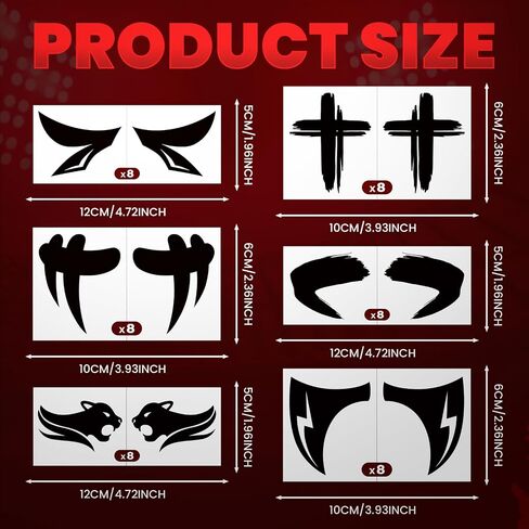 Cerlaza Football/Baseball Accessories, 48 Pairs Eye Black Stickers, Eye Black Tattoos Soccer Party Favors Supplies, Halloween/Sports Outdoors Game Day Eyeblack in Kuwait