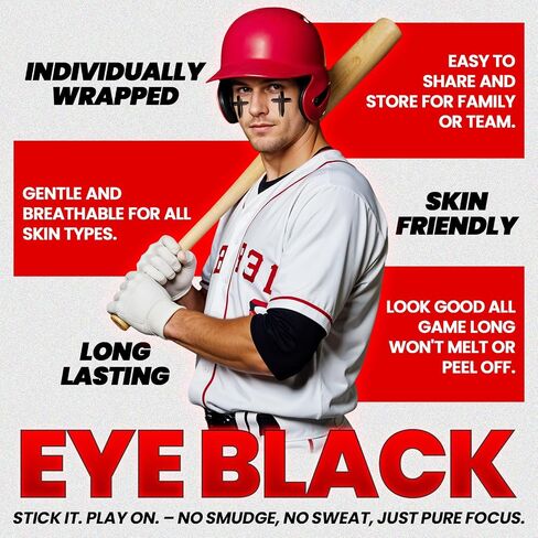 Cerlaza Football/Baseball Accessories, 48 Pairs Eye Black Stickers, Eye Black Tattoos Soccer Party Favors Supplies, Halloween/Sports Outdoors Game Day Eyeblack in Kuwait