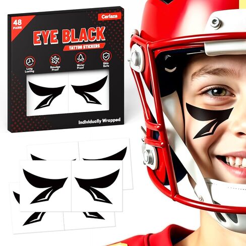 Cerlaza Football/Baseball Accessories, 48 Pairs Eye Black Stickers, Eye Black Tattoos Soccer Party Favors Supplies, Halloween/Sports Outdoors Game Day Eyeblack in Kuwait