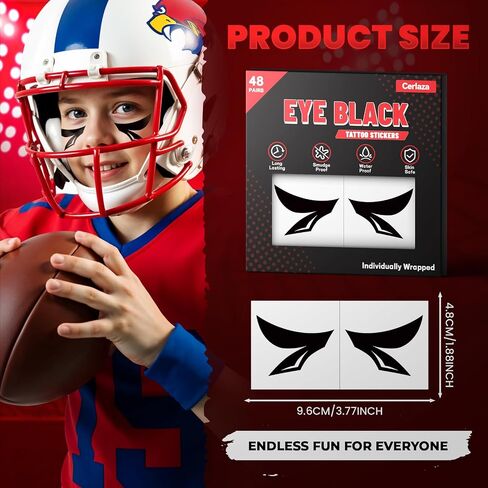 Cerlaza Football/Baseball Accessories, 48 Pairs Eye Black Stickers, Eye Black Tattoos Soccer Party Favors Supplies, Halloween/Sports Outdoors Game Day Eyeblack in Kuwait