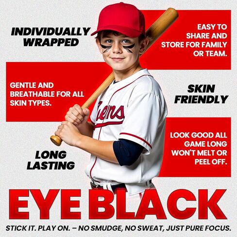 Cerlaza Football/Baseball Accessories, 48 Pairs Eye Black Stickers, Eye Black Tattoos Soccer Party Favors Supplies, Halloween/Sports Outdoors Game Day Eyeblack in Kuwait