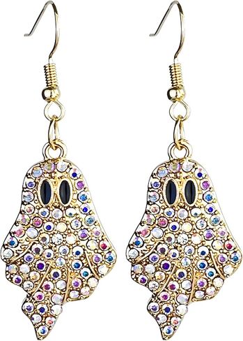 Halloween Ghost Earrings for Women Sparkly Rhinestone Dangle Drop Earrings Halloween Witch Cosplay Party Earring Fashion Halloween Holiday Jewelry Gift (Colorful) in Saudi Arabia