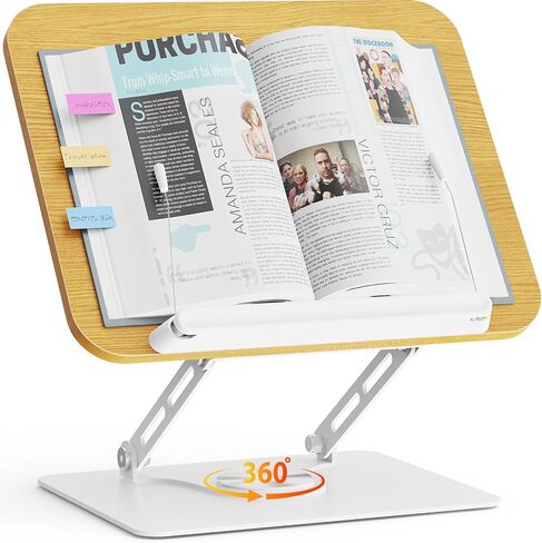 Abiglifty Book Stand for Reading,Adjustable Book Holder with 360° Rotating Base,Foldable Book Holder Stand for Cookbook,Textbook,Tablets, Laptops (Dark Wood) in Kuwait