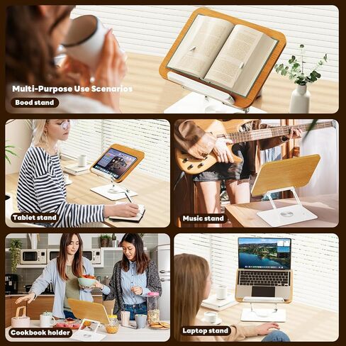 Abiglifty Book Stand for Reading,Adjustable Book Holder with 360° Rotating Base,Foldable Book Holder Stand for Cookbook,Textbook,Tablets, Laptops (Dark Wood) in Kuwait