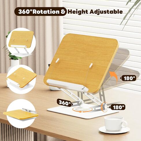 Abiglifty Book Stand for Reading,Adjustable Book Holder with 360° Rotating Base,Foldable Book Holder Stand for Cookbook,Textbook,Tablets, Laptops (Dark Wood) in Kuwait