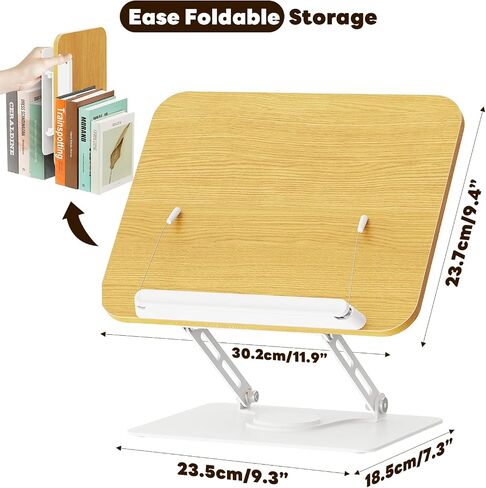 Abiglifty Book Stand for Reading,Adjustable Book Holder with 360° Rotating Base,Foldable Book Holder Stand for Cookbook,Textbook,Tablets, Laptops (Dark Wood) in Kuwait