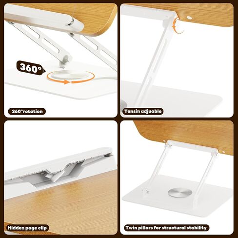 Abiglifty Book Stand for Reading,Adjustable Book Holder with 360° Rotating Base,Foldable Book Holder Stand for Cookbook,Textbook,Tablets, Laptops (Dark Wood) in Kuwait