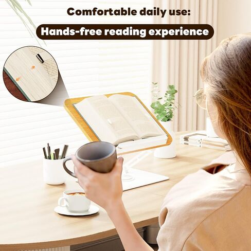 Abiglifty Book Stand for Reading,Adjustable Book Holder with 360° Rotating Base,Foldable Book Holder Stand for Cookbook,Textbook,Tablets, Laptops (Dark Wood) in Kuwait