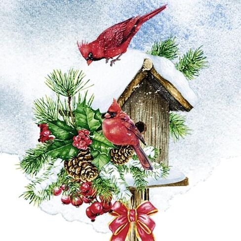 Set of 2 Individual Decoupage Paper Party Napkin Red Cardinal Bird in Pine Watercolor Decor Luncheon Napkins for a Birthday Holiday, Wedding, Cocktail Party in Saudi Arabia