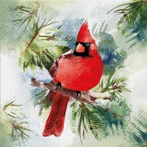 Set of 2 Individual Decoupage Paper Party Napkin Red Cardinal Bird in Pine Watercolor Decor Luncheon Napkins for a Birthday Holiday, Wedding, Cocktail Party in Saudi Arabia