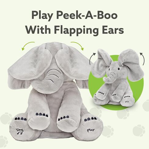 Tippi Peek a Boo Elephant Toy - تفاعل غناء فيل Teddy مع أذنين الغنطة - للأولاد أو الفتيات المولودات حديثي الولادة - لعبة Peekaboo لينة للأطفال من 0 إلى 12 شهرًا + in Saudi Arabia