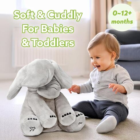 Tippi Peek a Boo Elephant Toy - تفاعل غناء فيل Teddy مع أذنين الغنطة - للأولاد أو الفتيات المولودات حديثي الولادة - لعبة Peekaboo لينة للأطفال من 0 إلى 12 شهرًا + in Saudi Arabia
