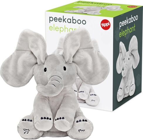 Tippi Peek a Boo Elephant Toy - تفاعل غناء فيل Teddy مع أذنين الغنطة - للأولاد أو الفتيات المولودات حديثي الولادة - لعبة Peekaboo لينة للأطفال من 0 إلى 12 شهرًا + in Saudi Arabia