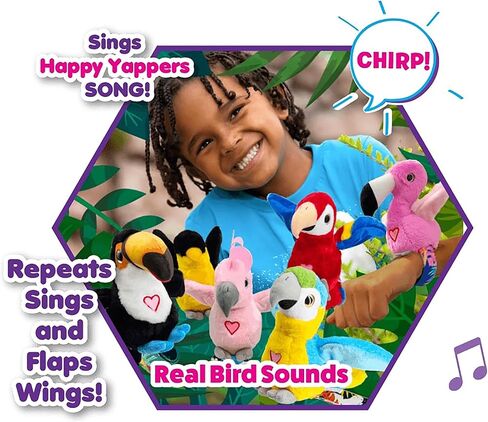 Birds 2 Pack - Cokatoo & Blue Parrot - Slap Bracelet Interactive Plush Toy Birds, They Chat-Sing-Mimic Each Other, Flap Wings, Kids 3+ in Saudi Arabia
