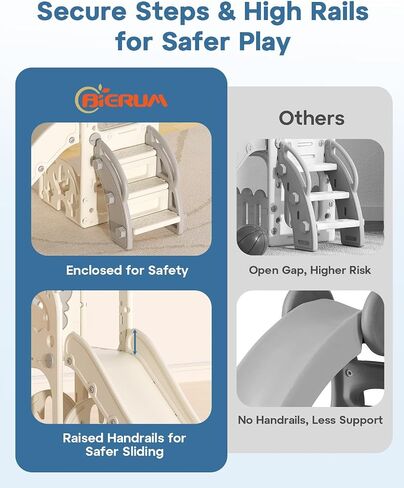 BIERUM Toddler Slide and Swing Set, 7-in-1 Indoor Outdoor Toddler Playset with Climber, Basketball Hoop & Golf Toys, Playground for Kids Ages 1+, Cream&Gray in Kuwait