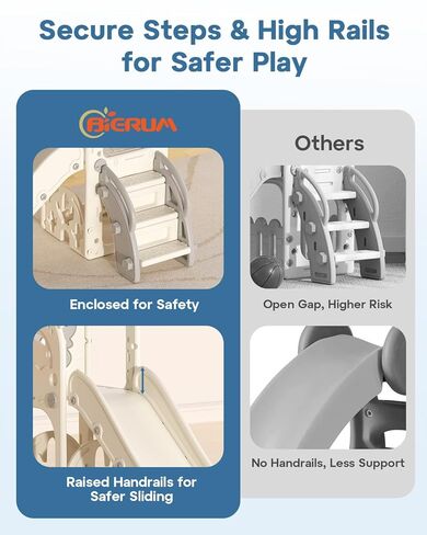 Bierum Toddler Slide and Swing Set ، 7-in-1 oudoor oudder orddler playet مع متسلق وألعاب كرة السلة والغولف ، ملعب للأطفال الذين تتراوح أعمارهم بين 1+ ، كريم ورمادي in Kuwait