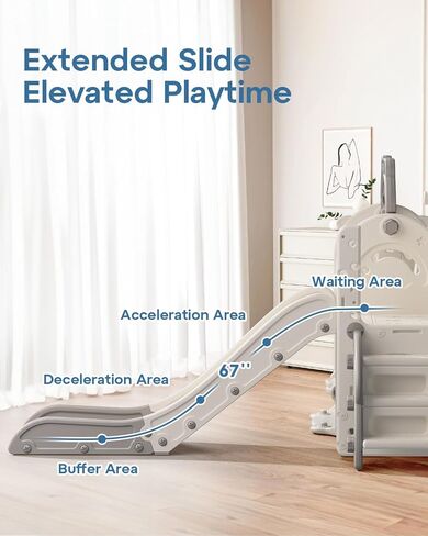 Bierum Toddler Slide and Swing Set ، 7-in-1 oudoor oudder orddler playet مع متسلق وألعاب كرة السلة والغولف ، ملعب للأطفال الذين تتراوح أعمارهم بين 1+ ، كريم ورمادي in Kuwait