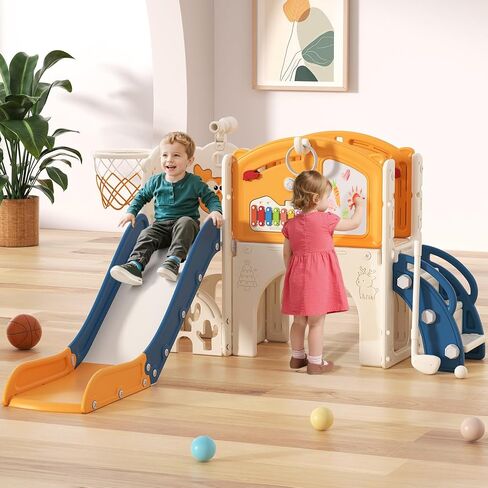 مجموعة شرائح Bierum Toddler ، 13 من بين 1 أطفال شريحة داخلية لطفل واحد إلى 3-3 ، وملعب شريحة صغيرة داخلية في الهواء الطلق مع طوق كرة السلة ، ولوحة الجولف ولوحة الرسم ، وملعب شريحة داخلية للأطفال ، والأزرق والأصفر in Kuwait