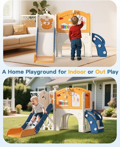 مجموعة شرائح Bierum Toddler ، 13 من بين 1 أطفال شريحة داخلية لطفل واحد إلى 3-3 ، وملعب شريحة صغيرة داخلية في الهواء الطلق مع طوق كرة السلة ، ولوحة الجولف ولوحة الرسم ، وملعب شريحة داخلية للأطفال ، والأزرق والأصفر in Kuwait