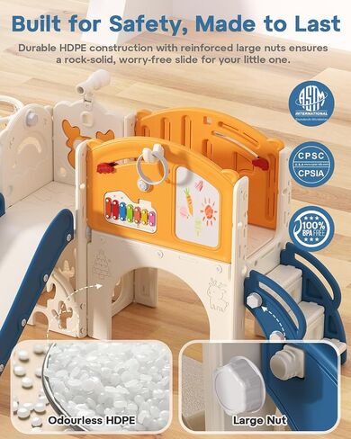 مجموعة شرائح Bierum Toddler ، 13 من بين 1 أطفال شريحة داخلية لطفل واحد إلى 3-3 ، وملعب شريحة صغيرة داخلية في الهواء الطلق مع طوق كرة السلة ، ولوحة الجولف ولوحة الرسم ، وملعب شريحة داخلية للأطفال ، والأزرق والأصفر in Kuwait